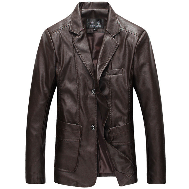 autumn winter slim mens motorcycle leather blazer jacket coat black brown yellow pu leather blazer
