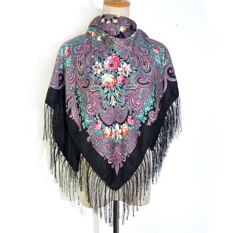 [faithink] new fashion women cotton square wrap scarf shawl lady gift tassel winter floral solid foulard scarves
