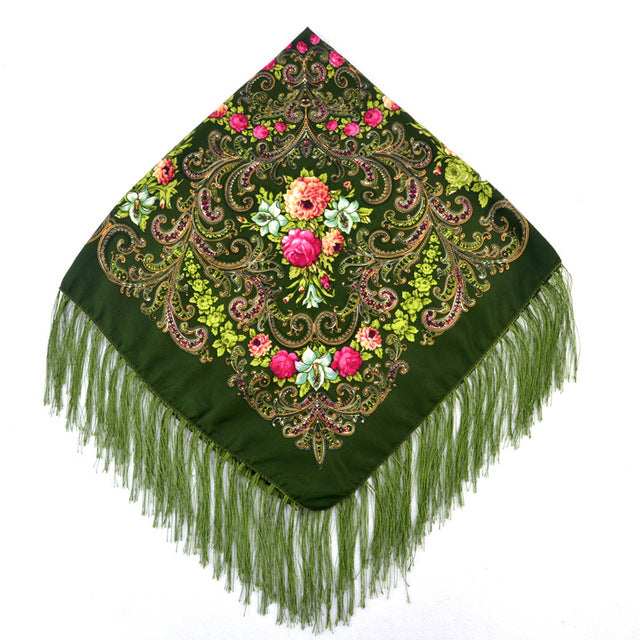[faithink] new fashion women cotton square wrap scarf shawl lady gift tassel winter floral solid foulard scarves jm34 army green