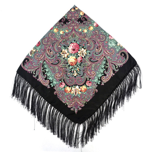 [faithink] new fashion women cotton square wrap scarf shawl lady gift tassel winter floral solid foulard scarves jm34 black