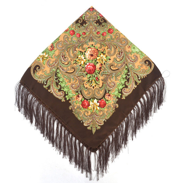 [faithink] new fashion women cotton square wrap scarf shawl lady gift tassel winter floral solid foulard scarves jm34 brown