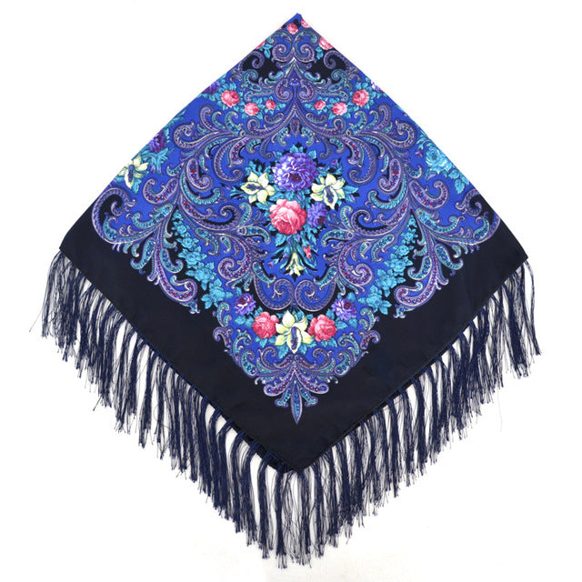[faithink] new fashion women cotton square wrap scarf shawl lady gift tassel winter floral solid foulard scarves jm34 dark blue