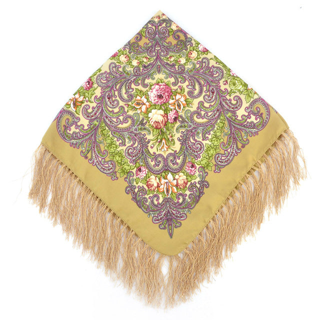 [faithink] new fashion women cotton square wrap scarf shawl lady gift tassel winter floral solid foulard scarves jm34 khaki