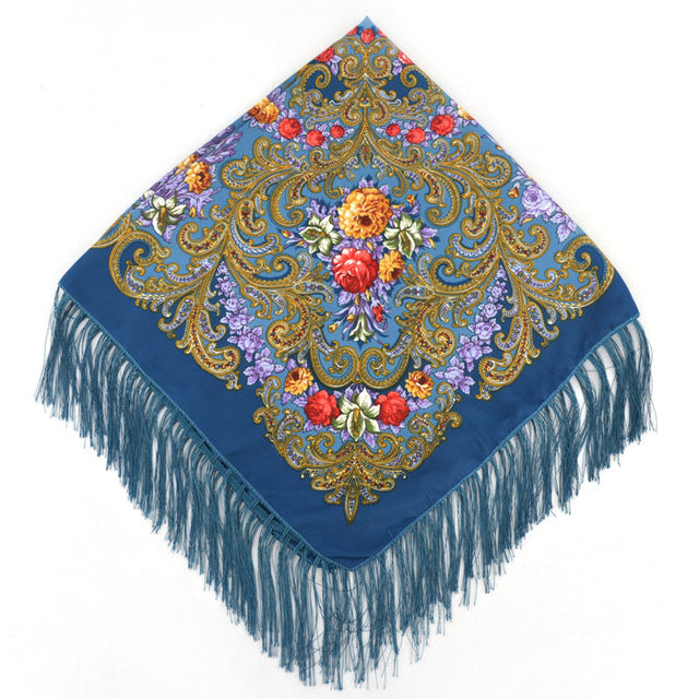 [faithink] new fashion women cotton square wrap scarf shawl lady gift tassel winter floral solid foulard scarves jm34 middle blue