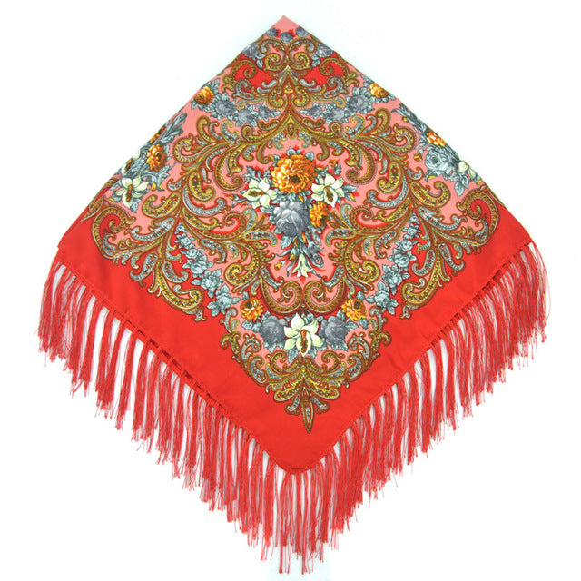 [faithink] new fashion women cotton square wrap scarf shawl lady gift tassel winter floral solid foulard scarves jm34 red