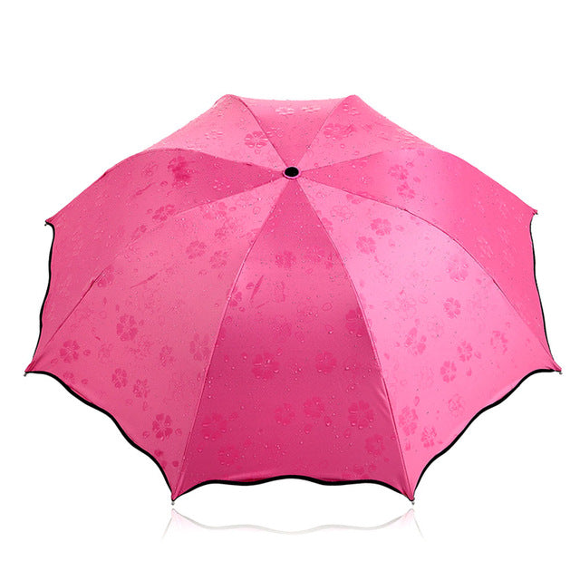 simple  women umbrella windproof sunscreen magic flower dome ultraviolet-proof parasol sun rain folding umbrellas fg red
