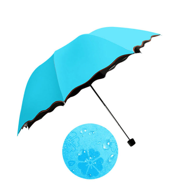 simple  women umbrella windproof sunscreen magic flower dome ultraviolet-proof parasol sun rain folding umbrellas fg blue