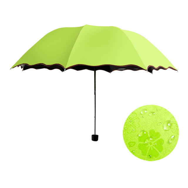 simple  women umbrella windproof sunscreen magic flower dome ultraviolet-proof parasol sun rain folding umbrellas fg green