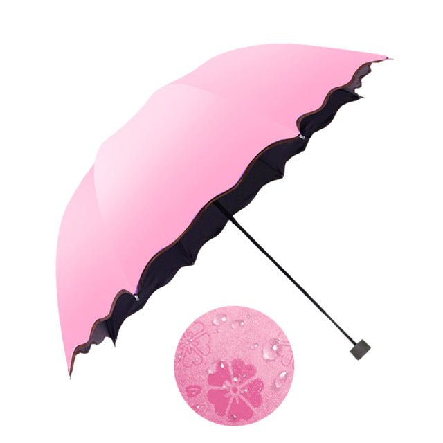 simple  women umbrella windproof sunscreen magic flower dome ultraviolet-proof parasol sun rain folding umbrellas fg pink