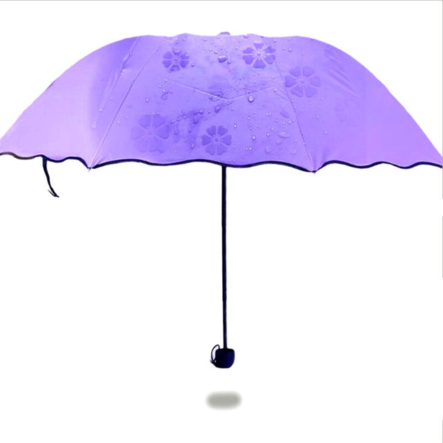 simple  women umbrella windproof sunscreen magic flower dome ultraviolet-proof parasol sun rain folding umbrellas fg purple