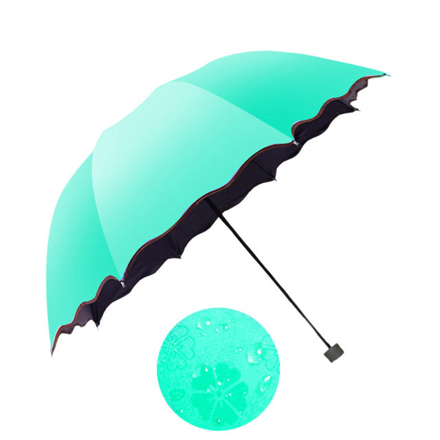 simple  women umbrella windproof sunscreen magic flower dome ultraviolet-proof parasol sun rain folding umbrellas fg light green