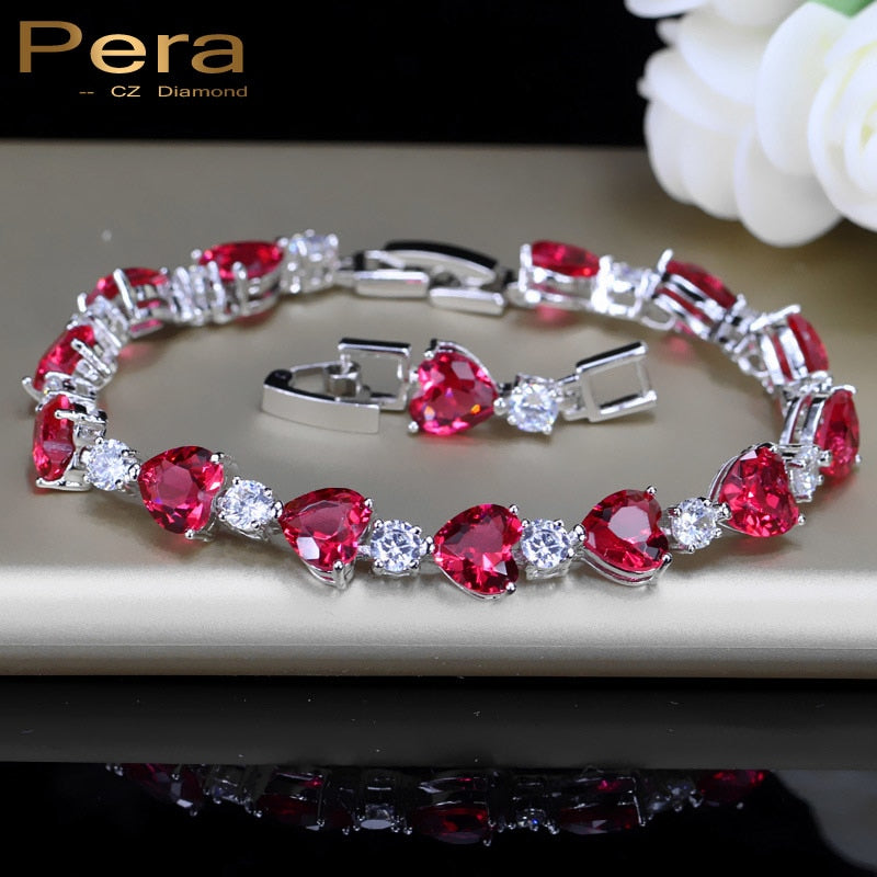 cz new fashion jewelry delicate big rose red heart shape cubic zirconia female bracelets & bangles for lover