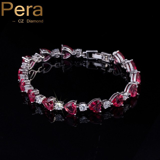 cz new fashion jewelry delicate big rose red heart shape cubic zirconia female bracelets & bangles for lover red