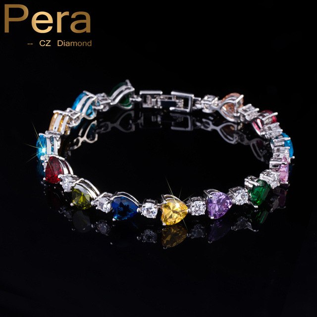 cz new fashion jewelry delicate big rose red heart shape cubic zirconia female bracelets & bangles for lover colorful