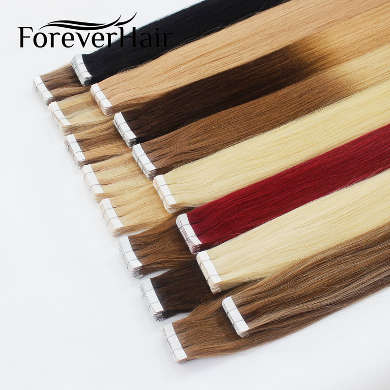 forever hair 2.0g/pc 18" remy tape in human hair extension full cuticle seamless straight skin weft hair salon style 20pcs/pac