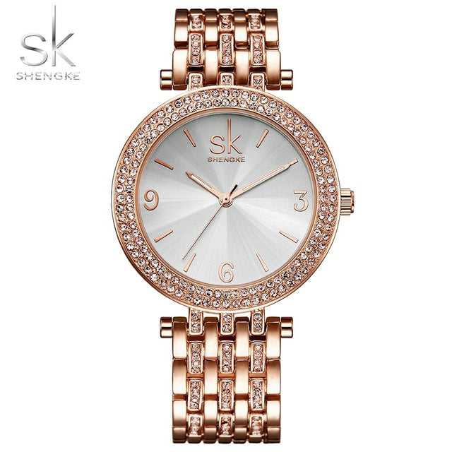 luxury women watch brands crystal sliver dial fashion design bracelet watches ladies womenwrist watches relogio feminino goldrose