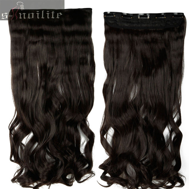 18-28" curly 3/4 full head clip in hair extensions black brown blonde real natural synthetic one piece for human