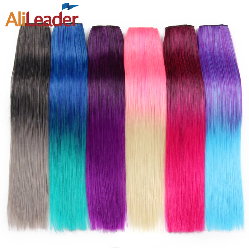 alileader 22" 120g long straight hair extension black artificial false synthetic hairpiece purple 26 colors available ombre clip