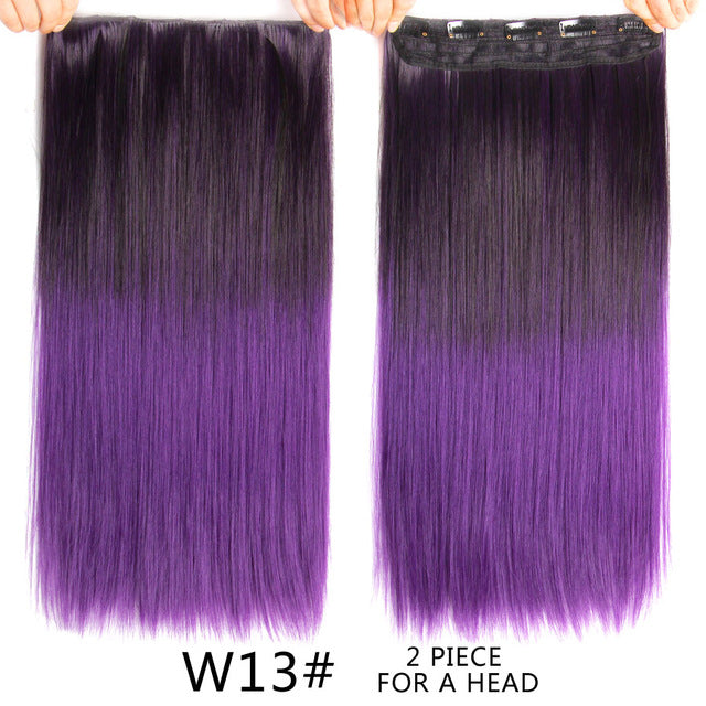 alileader 22" 120g long straight hair extension black artificial false synthetic hairpiece purple 26 colors available ombre clip p1b/27 / 22inches