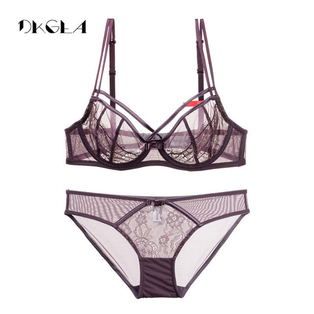 france embroider flowers brassiere purple lace underwear transparent bra set plus size temptation sexy lingerie set for women