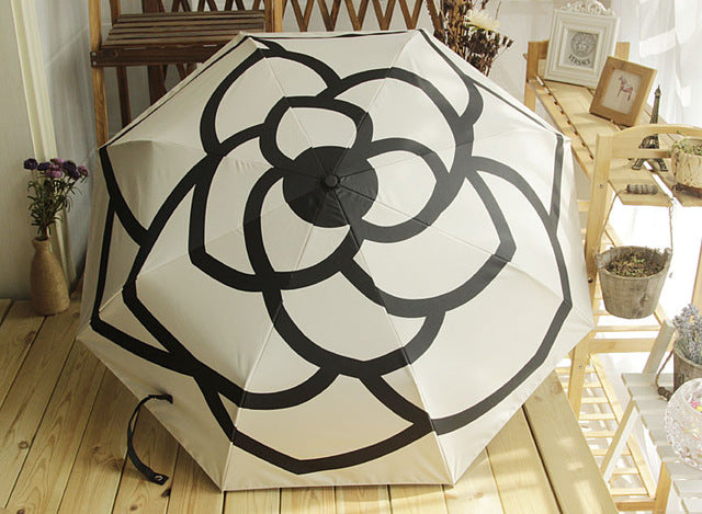 luxury brands high quality camellia automatic umbrella rain women men folding uv sun transparent sunshade umbrellas white