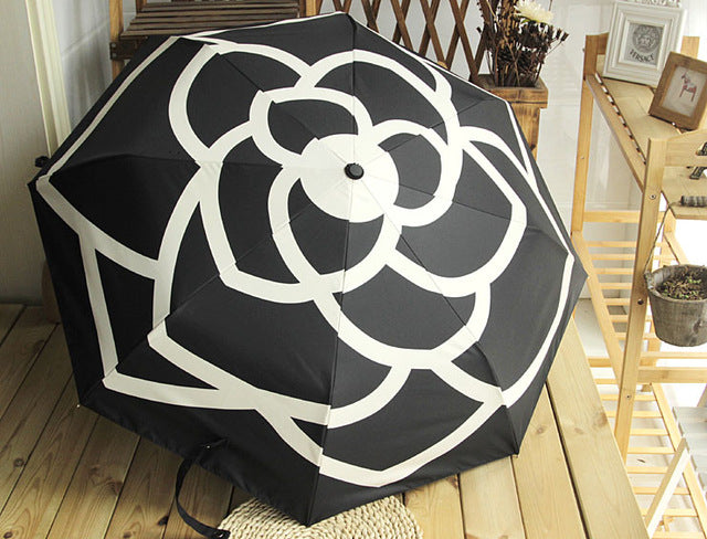 luxury brands high quality camellia automatic umbrella rain women men folding uv sun transparent sunshade umbrellas black