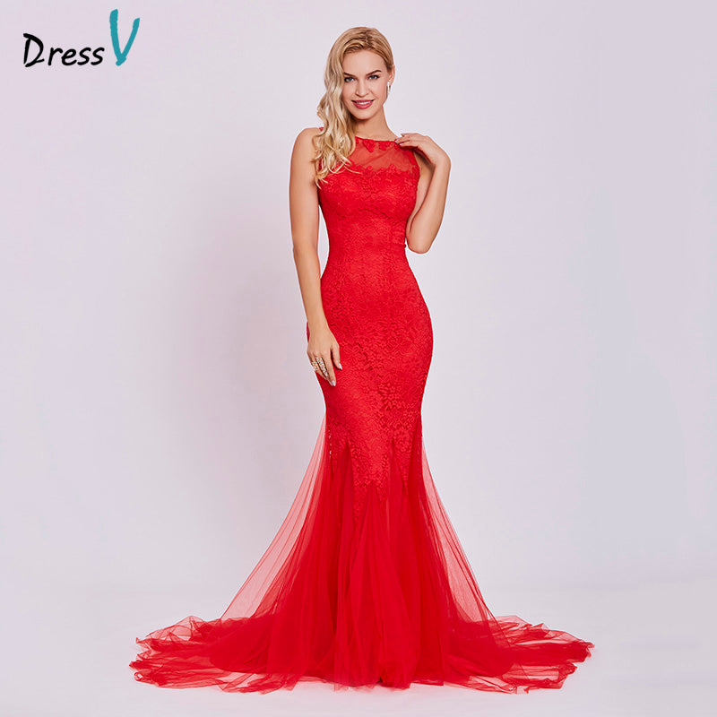 dress-v evening dress sleeveless mermaid scoop neck backless sweep train wedding party formal trumpet evening dresses