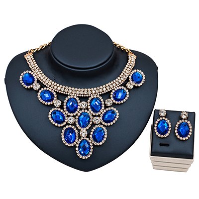 bridal crystal jewelry set gold and royal blue