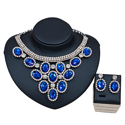 bridal crystal jewelry set silver royal blue
