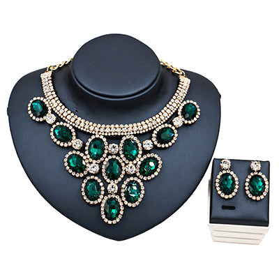 bridal crystal jewelry set gold  and green