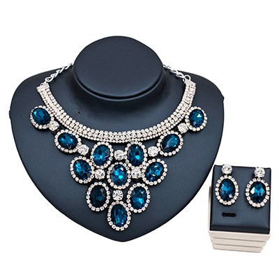 bridal crystal jewelry set silver light blue