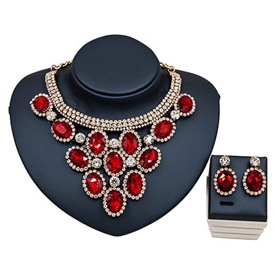 bridal crystal jewelry set gold red