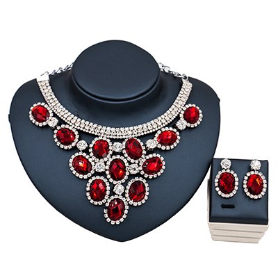 bridal crystal jewelry set silver red