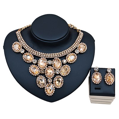 bridal crystal jewelry set champagne and gold