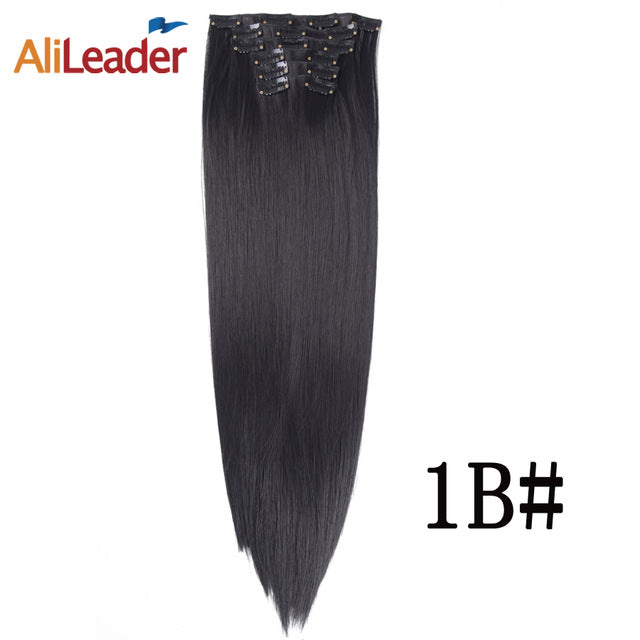alileader 6pcs/set 22" hairpiece 140g straight 16 clips in false styling hair synthetic clip in hair extensions heat resistant #1b / 22inches