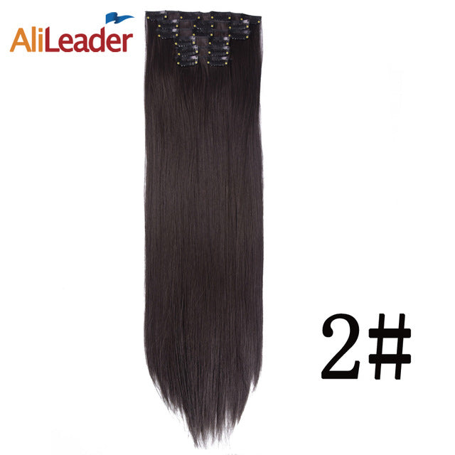 alileader 6pcs/set 22" hairpiece 140g straight 16 clips in false styling hair synthetic clip in hair extensions heat resistant #2 / 22inches