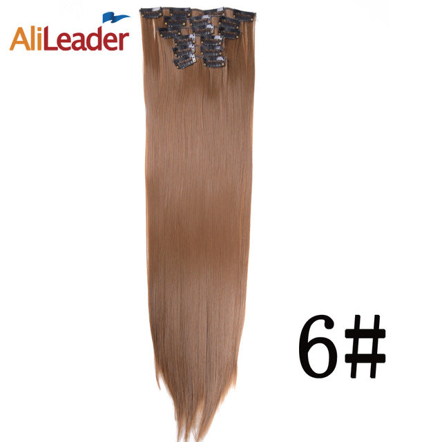 alileader 6pcs/set 22" hairpiece 140g straight 16 clips in false styling hair synthetic clip in hair extensions heat resistant #6 / 22inches