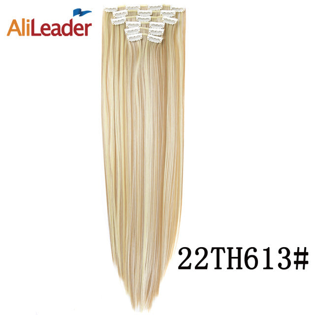 alileader 6pcs/set 22" hairpiece 140g straight 16 clips in false styling hair synthetic clip in hair extensions heat resistant #22 / 22inches