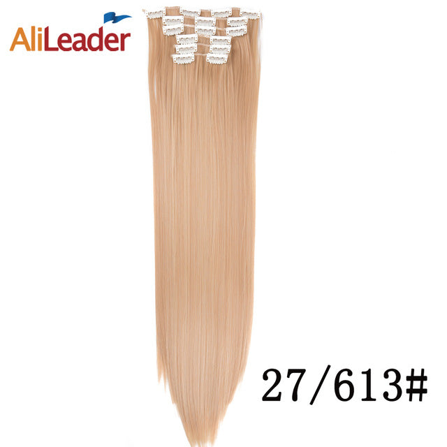 alileader 6pcs/set 22" hairpiece 140g straight 16 clips in false styling hair synthetic clip in hair extensions heat resistant #27 / 22inches
