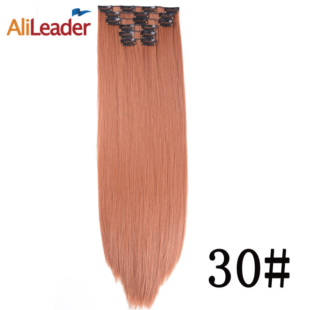 alileader 6pcs/set 22" hairpiece 140g straight 16 clips in false styling hair synthetic clip in hair extensions heat resistant #30 / 22inches