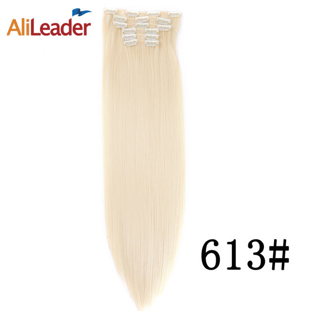 alileader 6pcs/set 22" hairpiece 140g straight 16 clips in false styling hair synthetic clip in hair extensions heat resistant #613 / 22inches