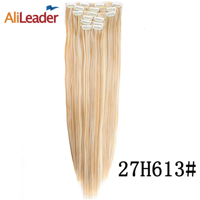 alileader 6pcs/set 22" hairpiece 140g straight 16 clips in false styling hair synthetic clip in hair extensions heat resistant p27/613 / 22inches