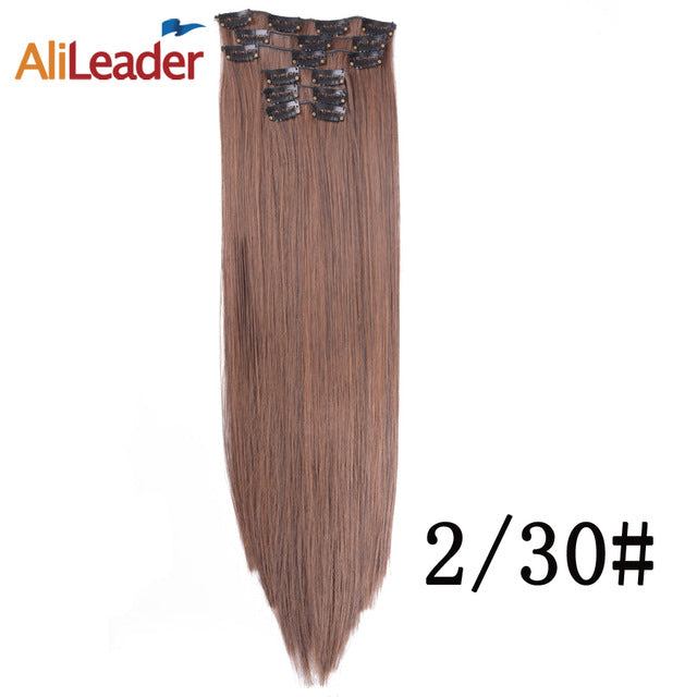 alileader 6pcs/set 22" hairpiece 140g straight 16 clips in false styling hair synthetic clip in hair extensions heat resistant #30/#25 / 22inches