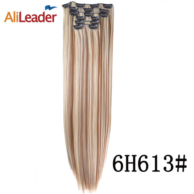 alileader 6pcs/set 22" hairpiece 140g straight 16 clips in false styling hair synthetic clip in hair extensions heat resistant 6h/613# / 22inches