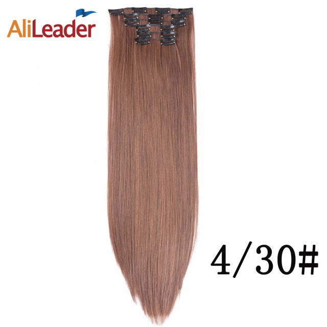 alileader 6pcs/set 22" hairpiece 140g straight 16 clips in false styling hair synthetic clip in hair extensions heat resistant 4/30# / 22inches