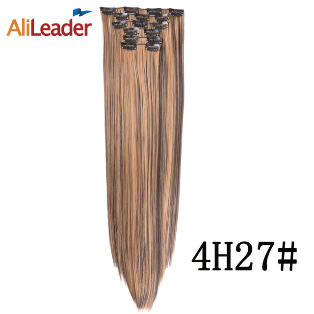 alileader 6pcs/set 22" hairpiece 140g straight 16 clips in false styling hair synthetic clip in hair extensions heat resistant 4h/27# / 22inches