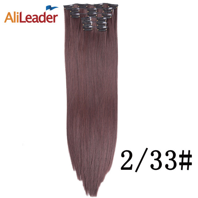 alileader 6pcs/set 22" hairpiece 140g straight 16 clips in false styling hair synthetic clip in hair extensions heat resistant 2/33# / 22inches