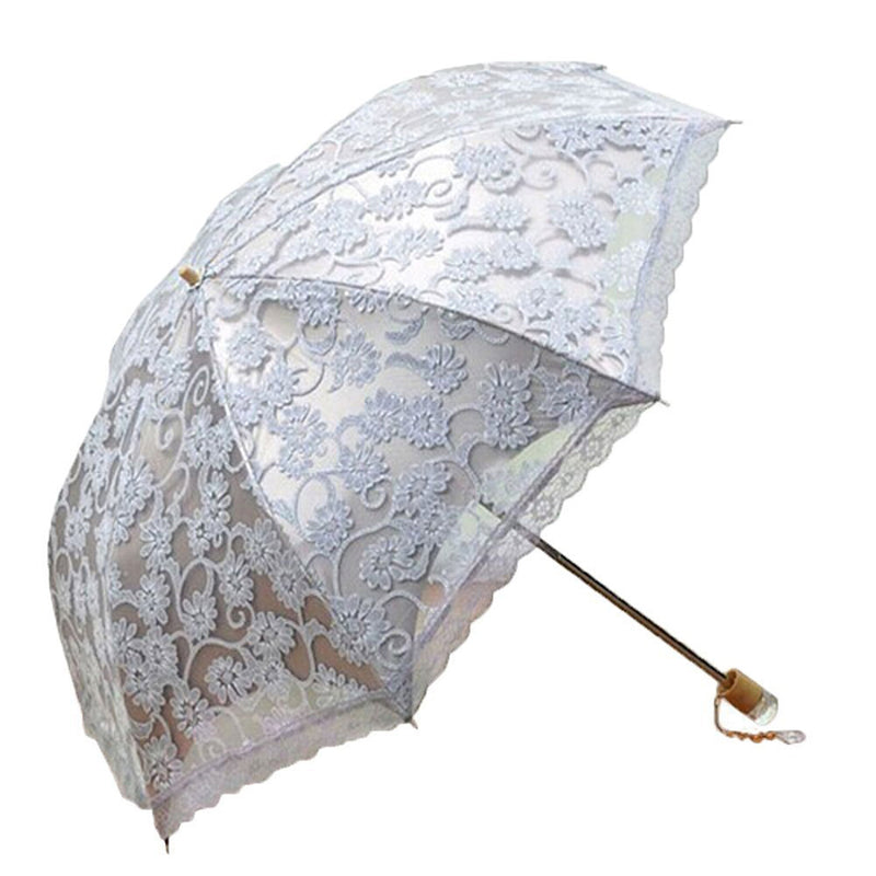 compact lace wedding parasol folding travel sun umbrella uv block (gray)