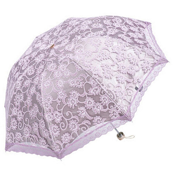 compact lace wedding parasol folding travel sun umbrella uv block (gray) purple