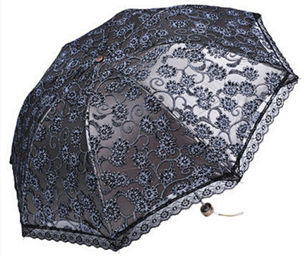 compact lace wedding parasol folding travel sun umbrella uv block (gray) black